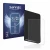 Front side of a product packaging with the brand logo Savvies. Next to it is the device Ledger Stax crypto wallet shown with t