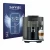 Front side of a product packaging with the brand logo Savvies. Next to it is the device Jura E8 (EC) shown with the correspond