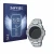 Front side of a product packaging with the brand logo Savvies. Next to it is the device Casio G-Shock GST-B500D-1A shown with 