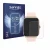 Front side of a product packaging with the brand logo Savvies. Next to it is the device Janolty Smartwatch 1.83" shown with th