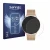 Front side of a product packaging with the brand logo Savvies. Next to it is the device Levowatch Edgy 1.43" shown with the co