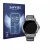 Front side of a product packaging with the brand logo Savvies. Next to it is the device LIGE SML6-R-E 1.43" shown with the cor