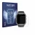 Front side of a product packaging with the brand logo Savvies. Next to it is the device Blackview W60 2.01" shown with the cor