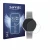 Front side of a product packaging with the brand logo Savvies. Next to it is the device Pireware Amory 5 Mini shown with the c