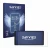 Front side of a product packaging with the brand logo Savvies. Next to it is the device Shelly Wall Display X2 shown with the 