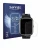 Front side of a product packaging with the brand logo Savvies. Next to it is the device ABUBU SmartWatch PBL2 shown with the c