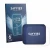 Front side of a product packaging with the brand logo Savvies. Next to it is the device Saphe T shown with the corresponding s