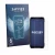 Front side of a product packaging with the brand logo Savvies. Next to it is the device Blackview Xplore 6 shown with the corr