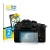 Front side of a product packaging with the brand logo BROTECT. Next to it is the device Panasonic Lumix DC-GH6 shown with the 