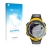 Front side of a product packaging with the brand logo upscreen. Next to it is the device Suunto Vector Yellow shown with the c