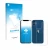 Front side of a product packaging with the brand logo upscreen. Next to it is the device Apple iPhone 12 mini (Front+Back) sho