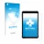 Front side of a product packaging with the brand logo upscreen. Next to it is the device Ulefone Armor Pad 8 shown with the co