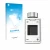 Front side of a product packaging with the brand logo upscreen. Next to it is the device AVM FRITZ!DECT 302 shown with the cor