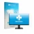 Front side of a product packaging with the brand logo upscreen. Next to it is the device MSI PRO MP243 shown with the correspo