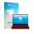 Front side of a product packaging with the brand logo upscreen. Next to it is the device HP Scuderia Ferrari Notebook shown wi