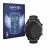 Front side of a product packaging with the brand logo Savvies. Next to it is the device Huawei Watch GT (46 mm) 2018 shown wit