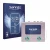 Front side of a product packaging with the brand logo Savvies. Next to it is the device Hotone Ampero Mini shown with the corr