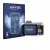 Front side of a product packaging with the brand logo Savvies. Next to it is the device Rollei Powerflex 10x Retro shown with 
