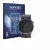 Front side of a product packaging with the brand logo Savvies. Next to it is the device Rogbid Rowatch D3 shown with the corre