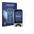 Front side of a product packaging with the brand logo Savvies. Next to it is the device Sofabaton X2 shown with the correspond