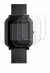 Image of the device Bangle.js 2 with a wide variety of screen protectors.