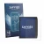 Front side of a product packaging with the brand logo Savvies. Next to it is the device PocketBook Era Lite shown with the cor