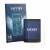 Front side of a product packaging with the brand logo Savvies. Next to it is the device inkBOOK Solaris shown with the corresp