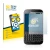 Front side of a product packaging with the brand logo BROTECT. Next to it is the device Blackberry Classic Q20 shown with the 