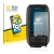 Front side of a product packaging with the brand logo BROTECT. Next to it is the device Garmin Striker Plus 4 shown with the c