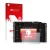 Front side of a product packaging with the brand logo upscreen. Next to it is the device Leica Q (Typ 116) shown with the corr