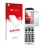 Front side of a product packaging with the brand logo upscreen. Next to it is the device Doro 6050 shown with the correspondin