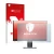 Front side of a product packaging with the brand logo upscreen. Next to it is the device Dell P2319H shown with the correspond