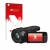 Front side of a product packaging with the brand logo upscreen. Next to it is the device Panasonic HC-VXF11 shown with the cor