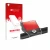 Front side of a product packaging with the brand logo upscreen. Next to it is the device Motocaddy M5 GPS Electric Trolley sho