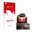 Front side of a product packaging with the brand logo upscreen. Next to it is the device Motocaddy M1 DHC Electric Trolley sho