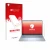 Front side of a product packaging with the brand logo upscreen. Next to it is the device Dell 14 Plus Laptop shown with the co