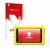 Front side of a product packaging with the brand logo upscreen. Next to it is the device Clementoni Clempad 8" PRO shown with 