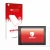 Front side of a product packaging with the brand logo upscreen. Next to it is the device WAGO Web Panel 400 shown with the cor