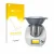 Front side of a product packaging with the brand logo upscreen. Next to it is the device Vorwerk Thermomix TM5 shown with the 