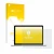 Front side of a product packaging with the brand logo upscreen. Next to it is the device Apple MacBook Retina Pro 13" 2015 sho