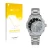 Front side of a product packaging with the brand logo upscreen. Next to it is the device TAG Heuer Aquaracer (43 mm) shown wit