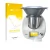 Front side of a product packaging with the brand logo upscreen. Next to it is the device Vorwerk Bimby TM5 shown with the corr