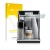 Front side of a product packaging with the brand logo upscreen. Next to it is the device DeLonghi PrimaDonna Elite Experience 