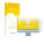 Front side of a product packaging with the brand logo upscreen. Next to it is the device Apple iMac 24" M1 2021 shown with the