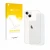 Front side of a product packaging with the brand logo upscreen. Next to it is the device Apple iPhone 13 (Back) shown with the