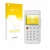 Front side of a product packaging with the brand logo upscreen. Next to it is the device myPOS Go 2 shown with the correspondi