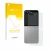 Front side of a product packaging with the brand logo upscreen. Next to it is the device Samsung Galaxy Z Flip 6 (Back) shown 