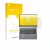 Front side of a product packaging with the brand logo upscreen. Next to it is the device Tuxedo InfinityBook Pro 14 Gen 10 sho