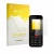 Front side of a product packaging with the brand logo upscreen. Next to it is the device Karbonn K19 Rock shown with the corre