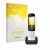 Front side of a product packaging with the brand logo upscreen. Next to it is the device Panasonic KX-TGH723 shown with the co